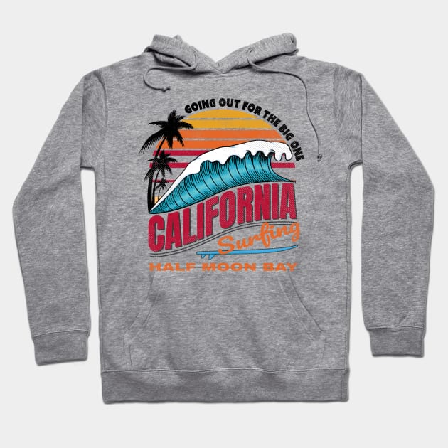 California Half Moon Bay Big Wave Surfing Hoodie by Vooble